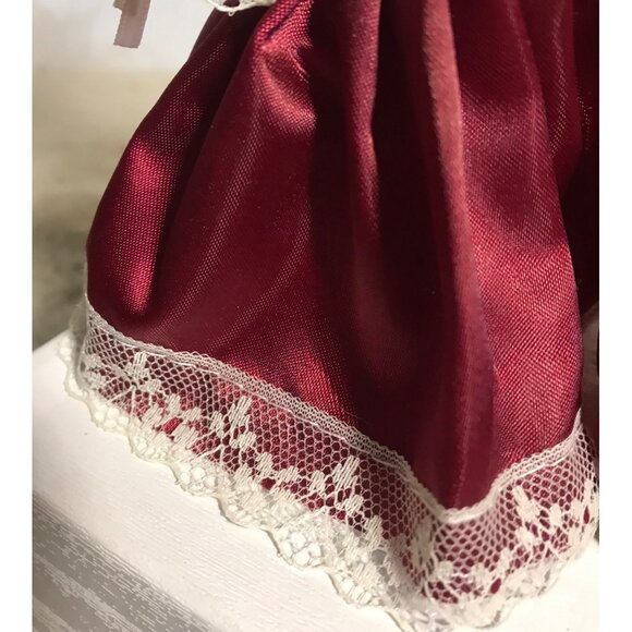 Angel Ornaments Set Of 3 With Deep Wine Lace Dresses & Satin Wings Ceramic Vtg - Picture 13 of 16